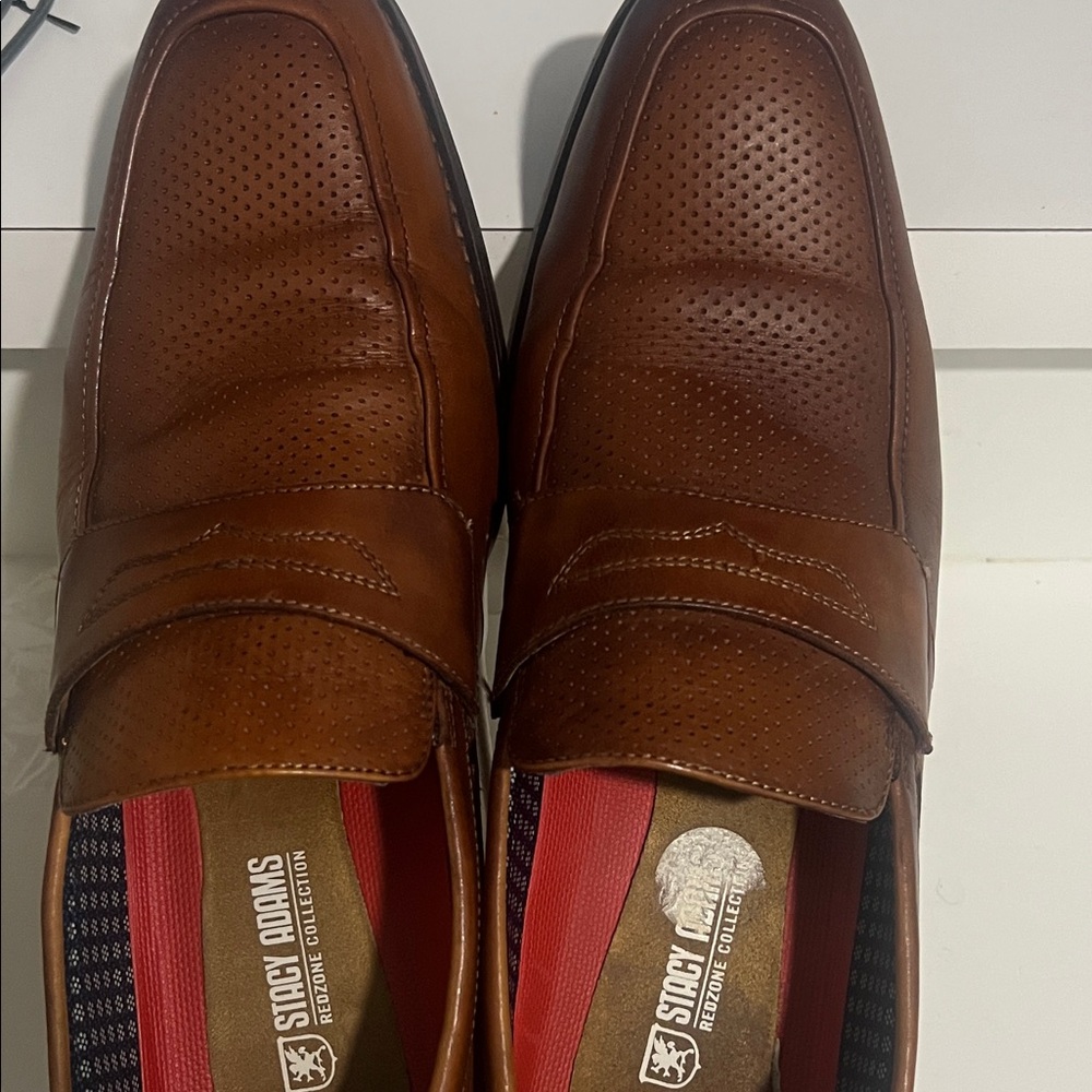 Stacy Adams Tan Perforated Penny Loafers